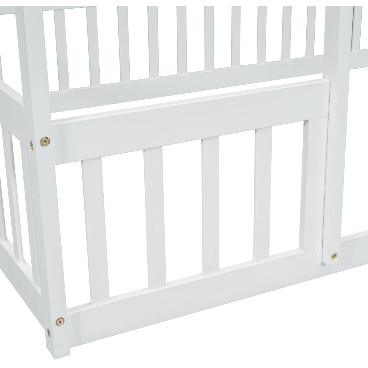 Full Wood House-Shaped Floor Bed with Fence, Guardrails