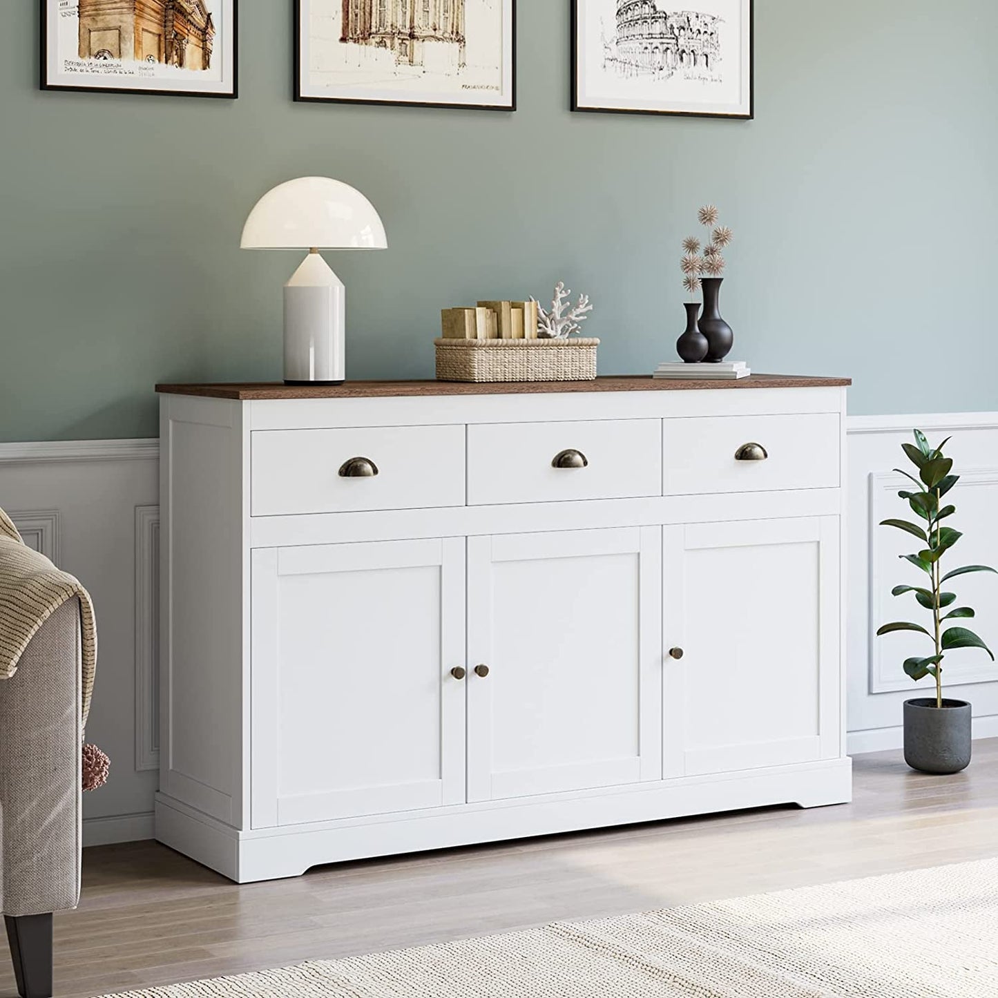 Farmhouse Buffet Cabinet With Adjustable Shelves 53 Inch Length