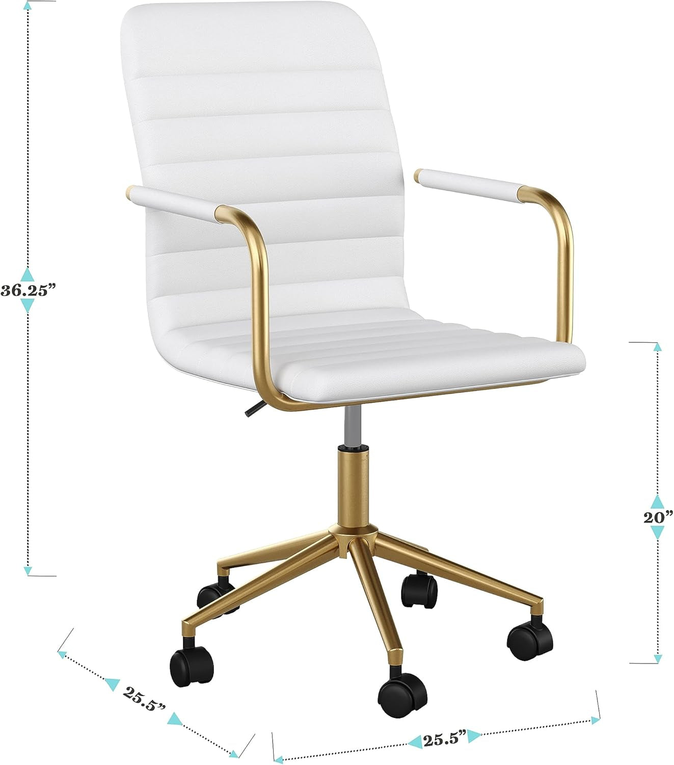Taytum Swivel Task Chair White Faux Leather Brass Frame