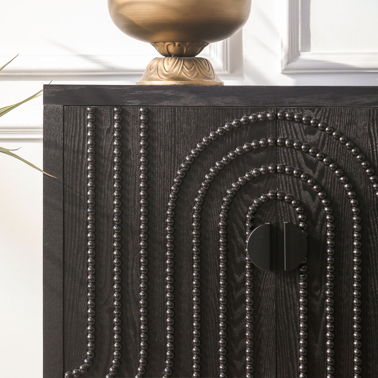 Modern Black Sideboard Cabinet with Nailhead Accents