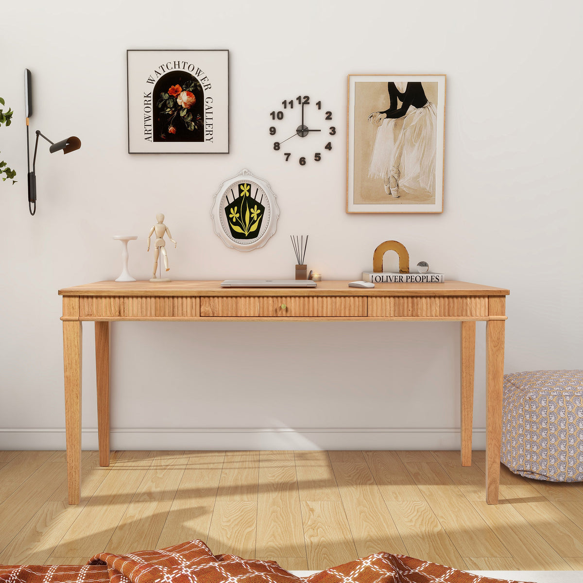 Dumont Modern Farmhouse 1-Drawer Fluted Home Office Writing Desk