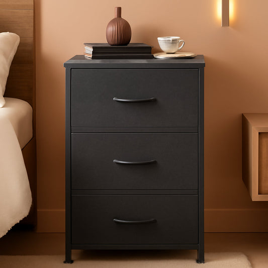 Charcoal Black 3 Drawer Dresser With Wood Top Steel Frame