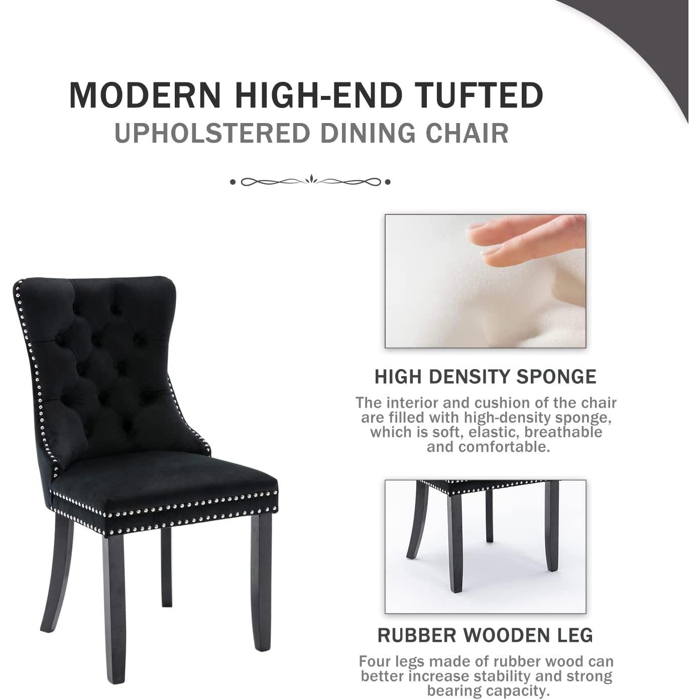 Black Velvet Dining Chair Set Of 6 With High Back Wingback