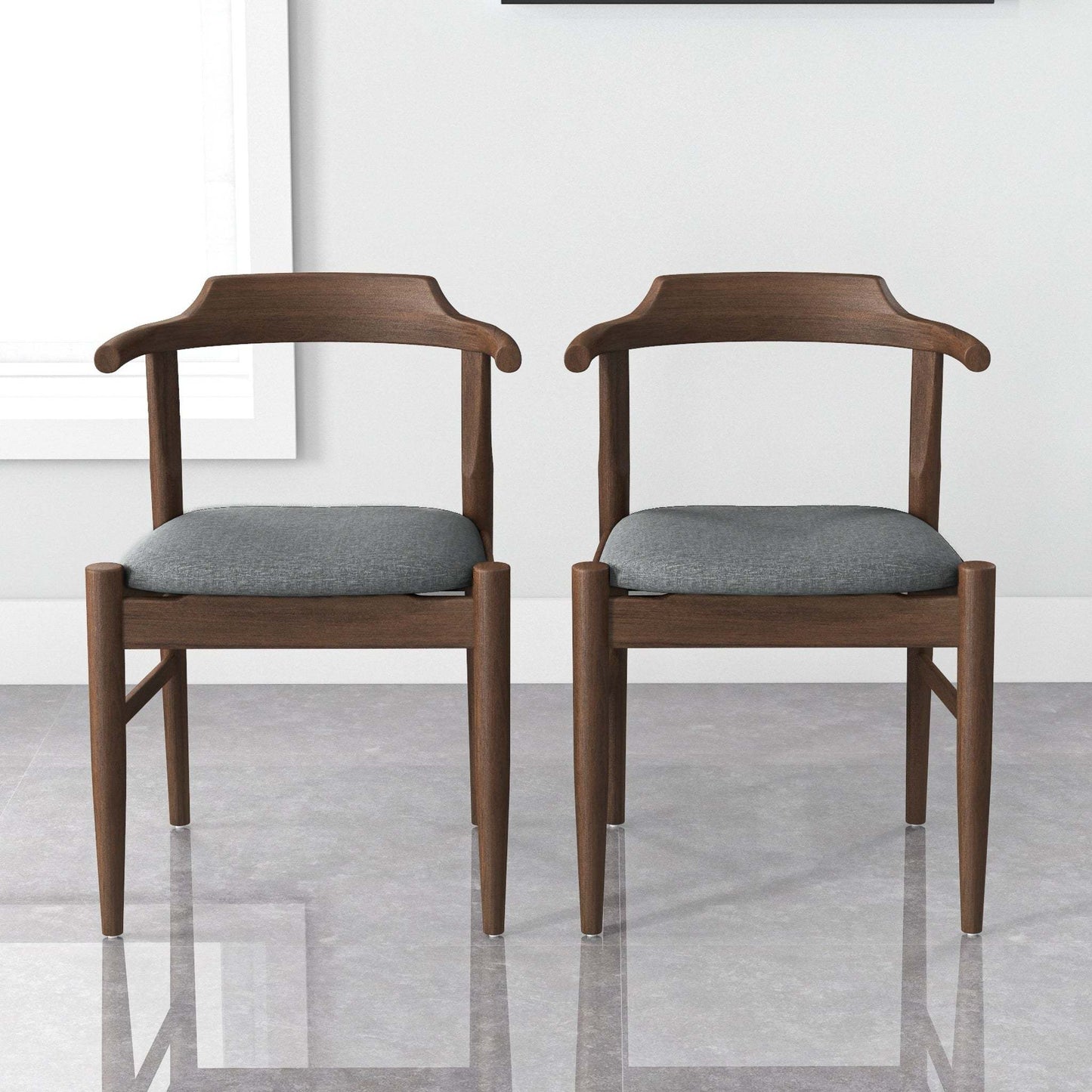 Daisy Mid-Century Modern Gray Fabric Dining Chair with Solid Wood Frame 18.50' L x 22.50' W x 28.00' H Farmhouse Kitchen Side Chairs with Foot Pegs (Set of 2)