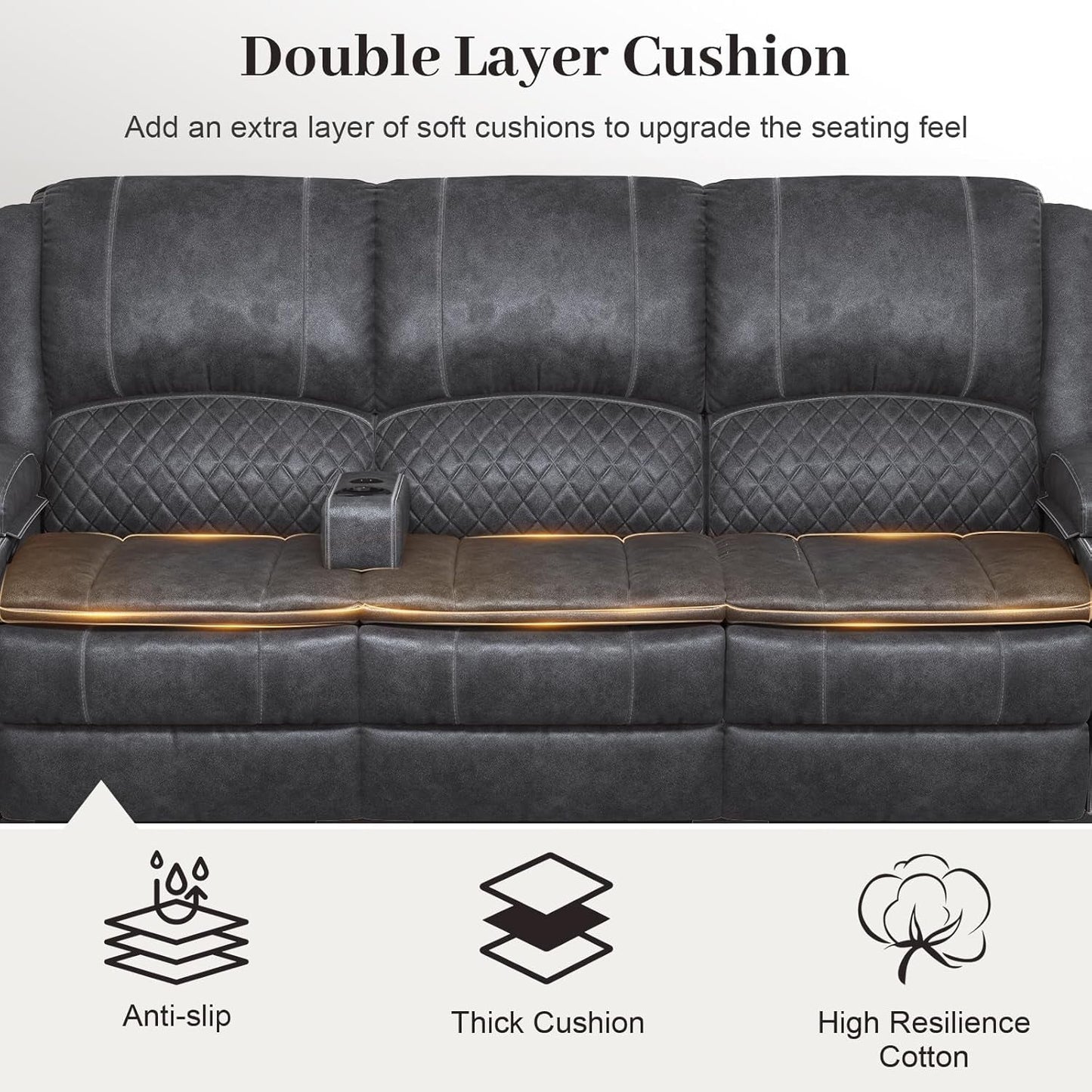 Grey 3 Seater Recliner Sofa Set With Removable Console For Living Room Comfort And Style