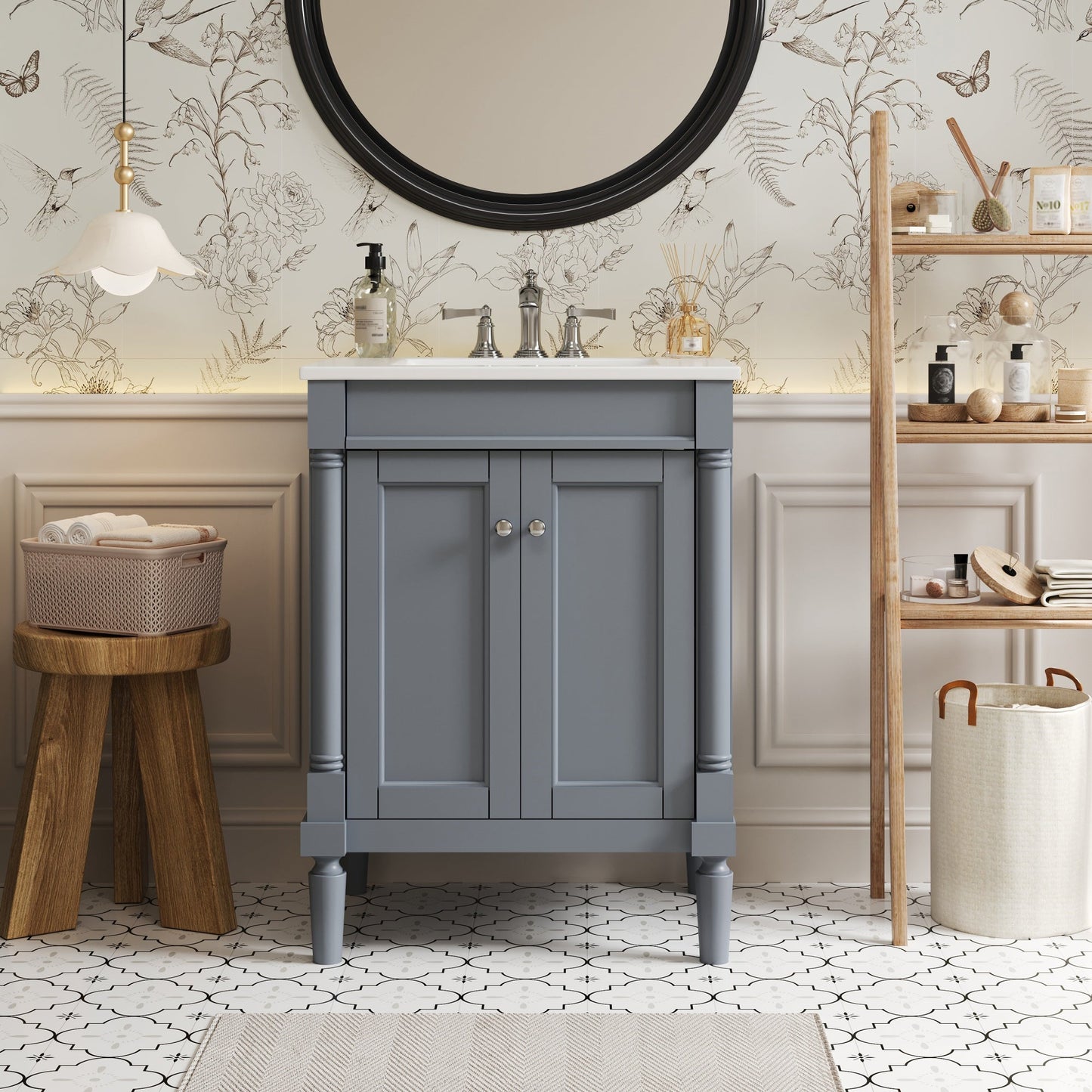 24" Bathroom Vanity with Top Sink and Storage