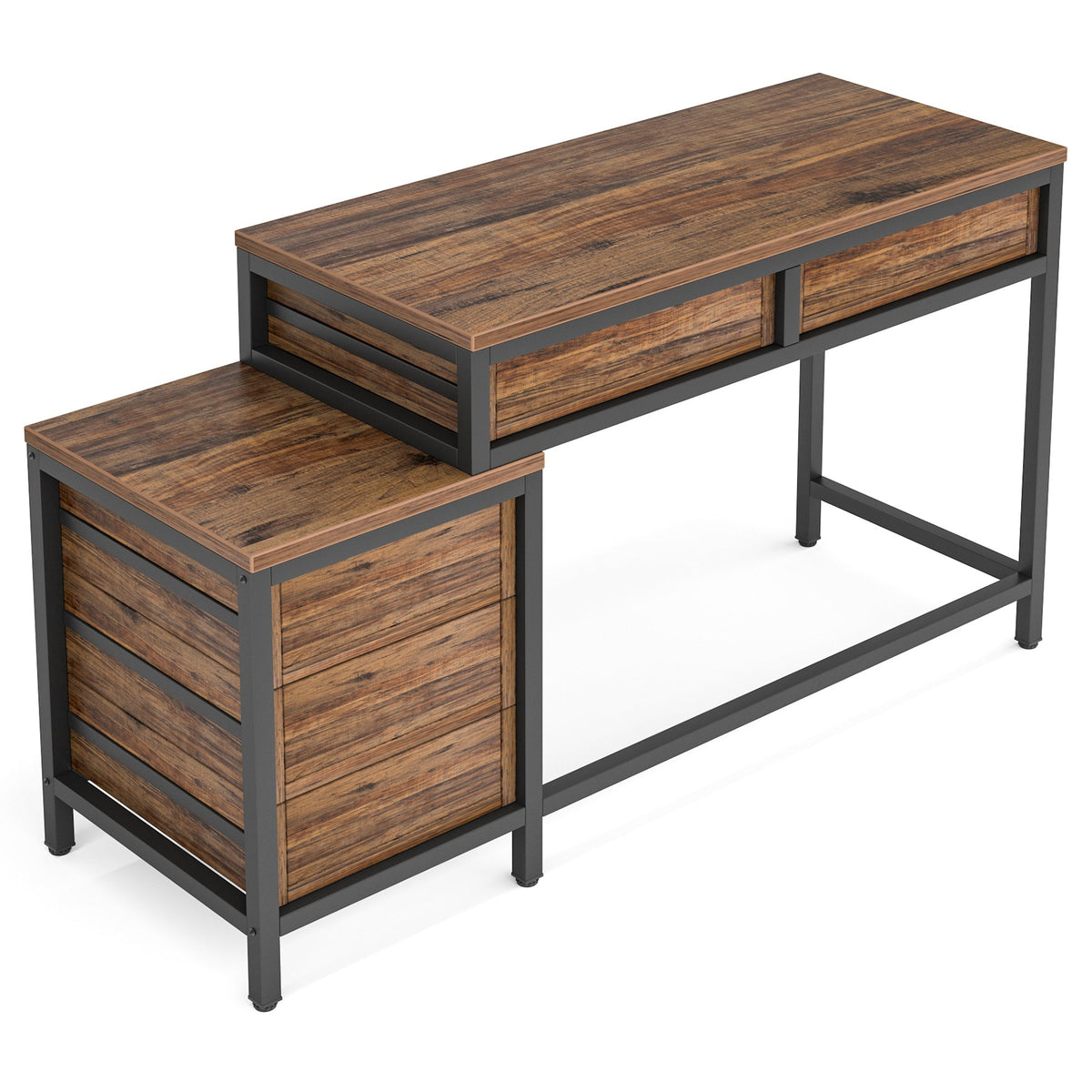 51" Reversible Computer Desk with 5 Drawers and File Cabinet
