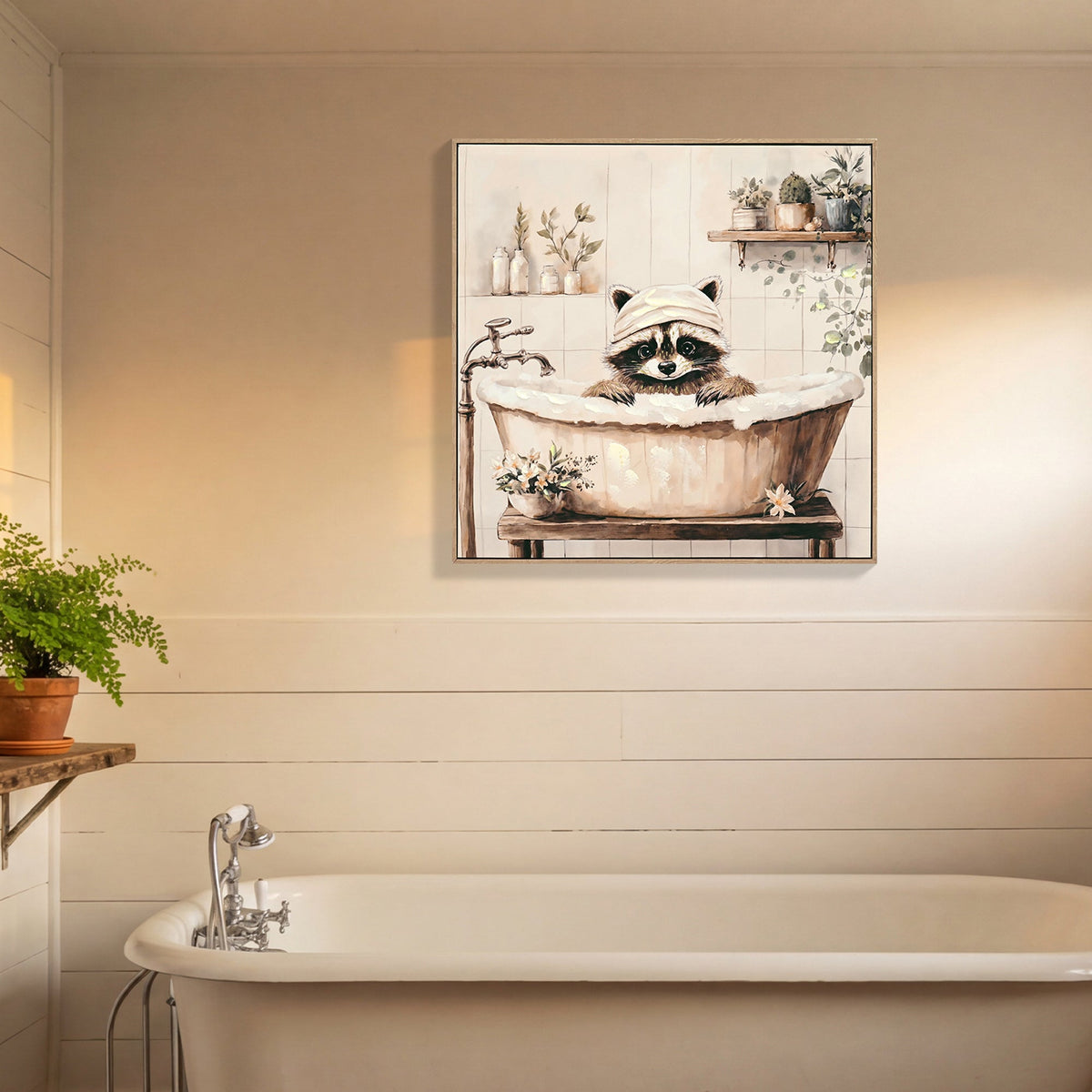 Raccoon Bathroom Canvas Wall Art