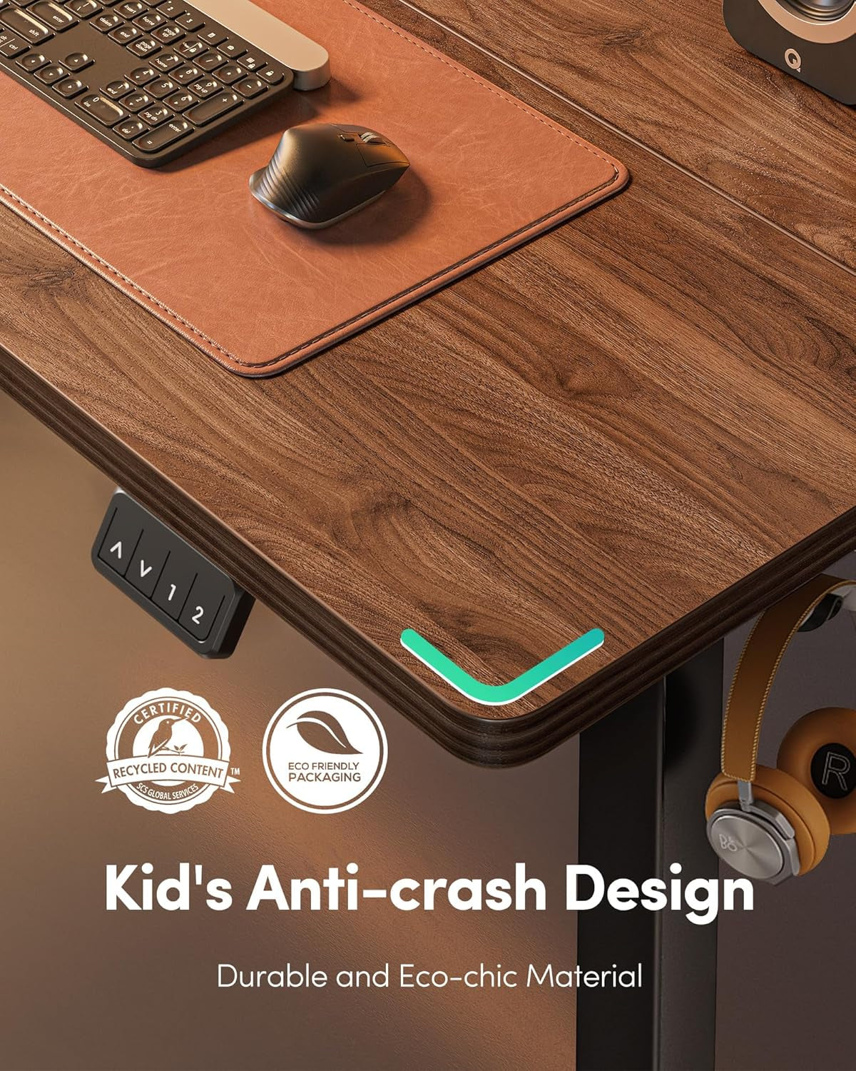 Electric Height Adjustable Standing Desk 55x24 Black Walnut