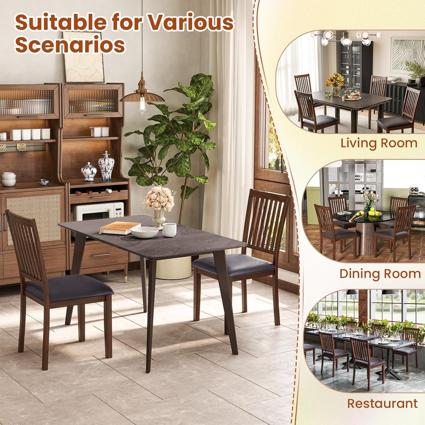 Espresso Slat Back Dining Chairs Set Of 2 For Dining Room