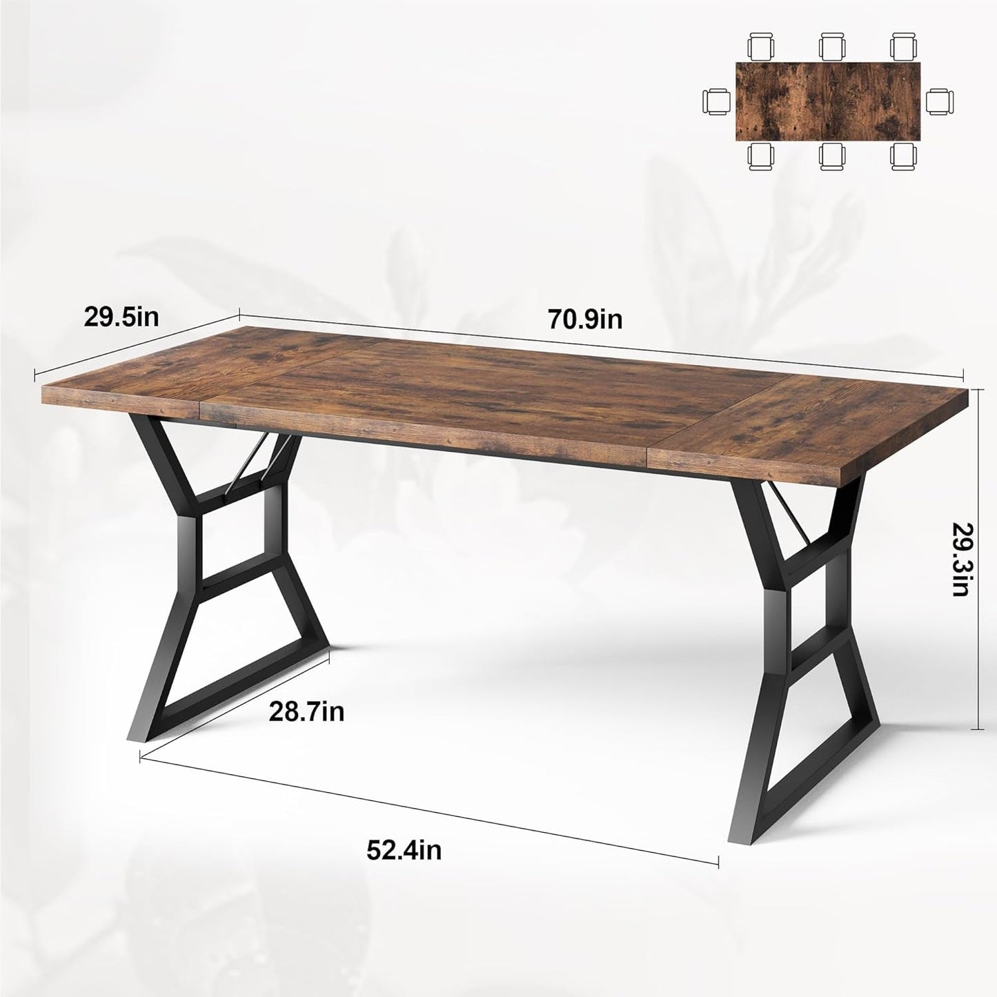 70.9 Inch Farmhouse Dining Table With X Shaped Metal Legs