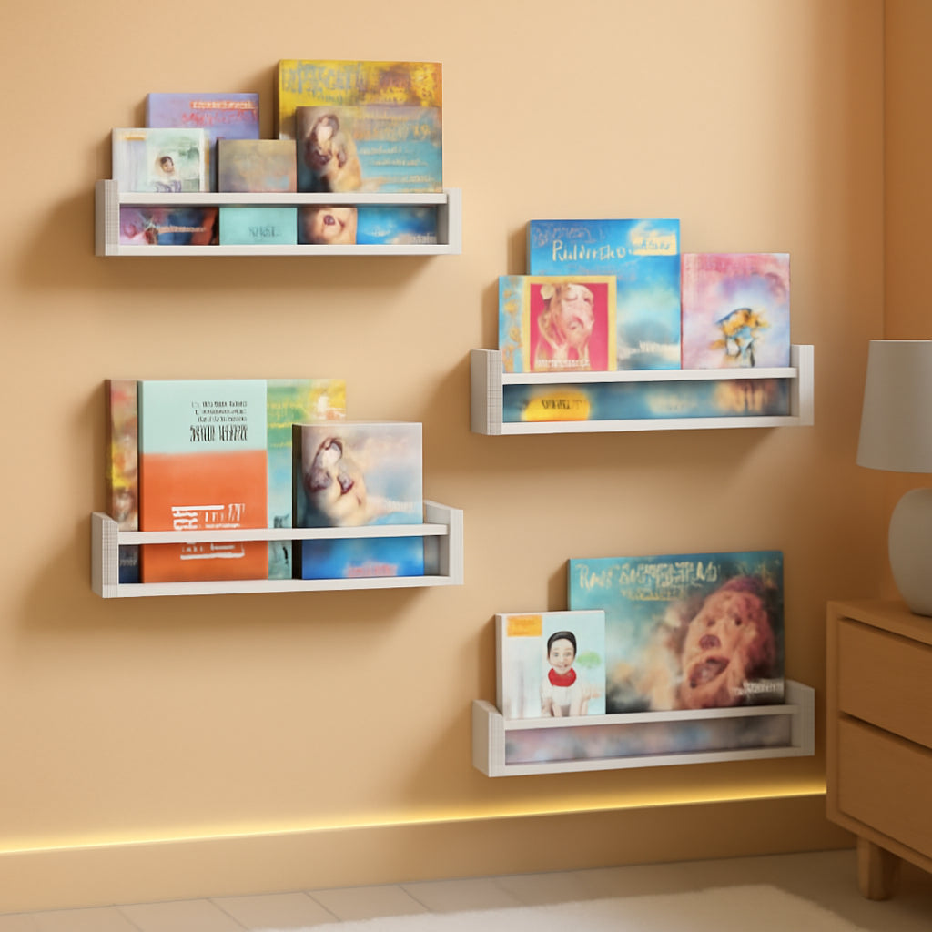 Floating Nursery Wall Shelves Set of 4 White Bookshelves