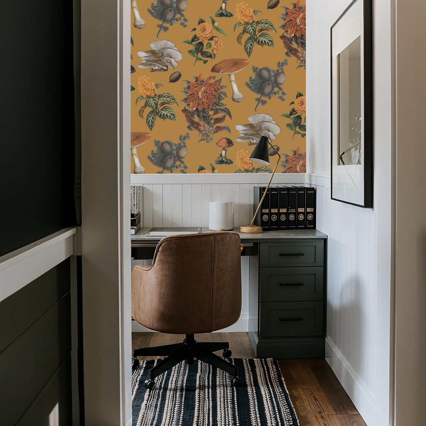 Mushrooms Wallpaper, gold & marigold