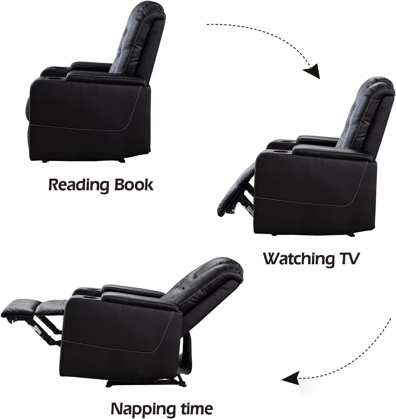 Black Leather Power Recliner With Usb And Cup Holders