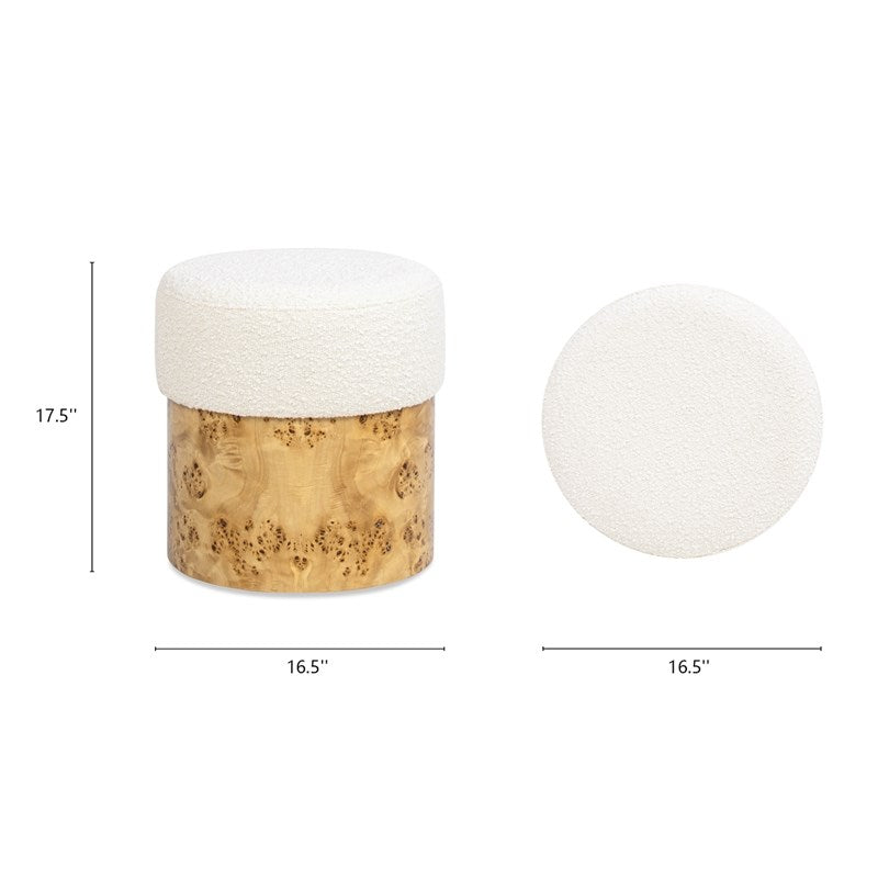 Nebula Round Burl Wood Upholstered Ottoman