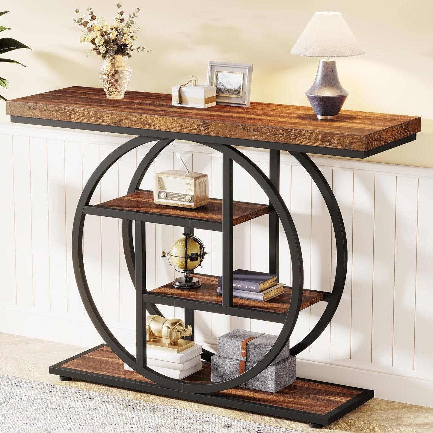 41.3" Industrial Console Table - 4-Tier Rustic Design