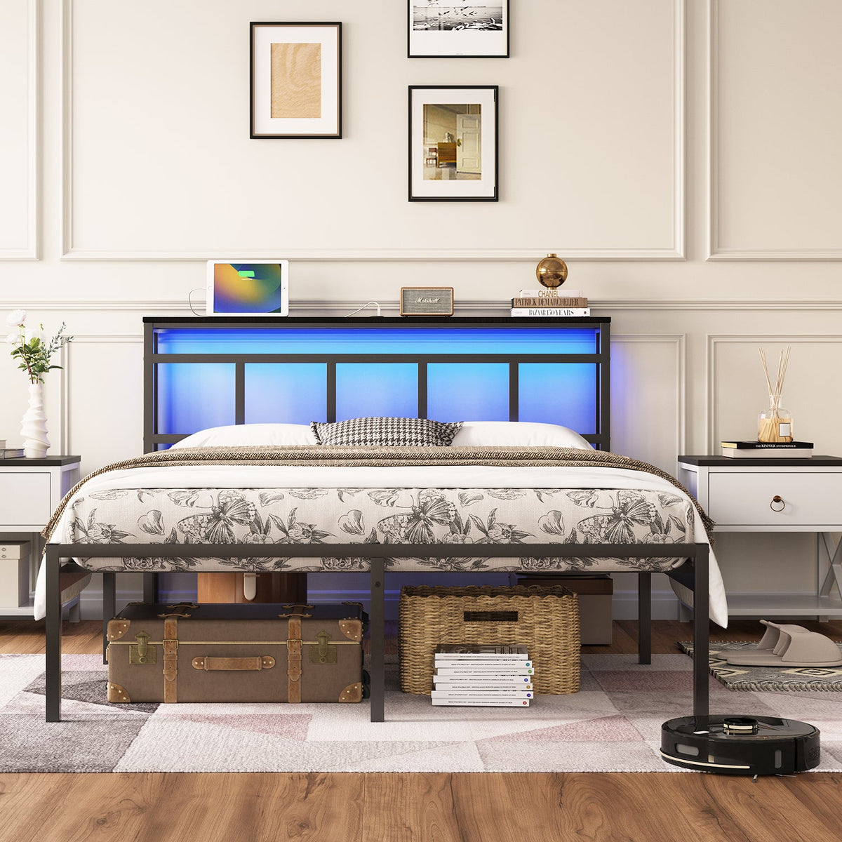 14 Inch Queen Bed Frame with Storage Headboard