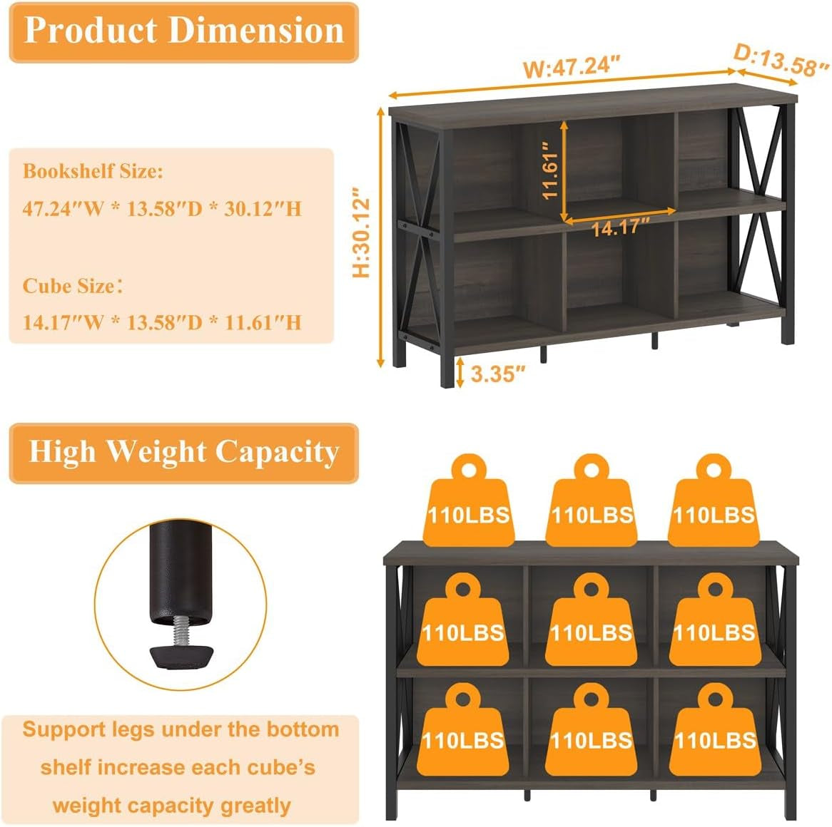 6 Cube Storage Organizer Bookcase Walnut Brown Living Room