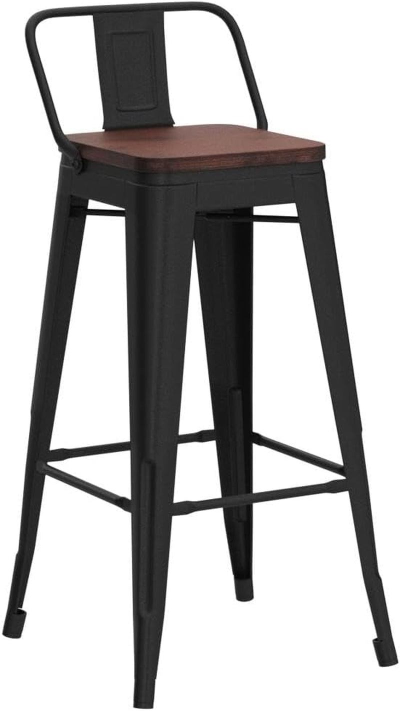 30 Inch Low Back Metal Barstools With Wooden Seat