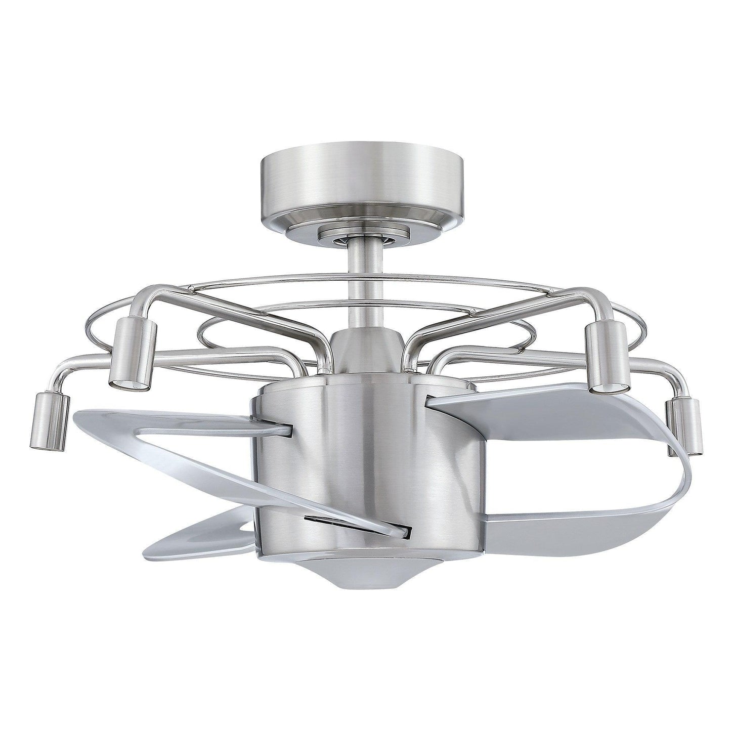 23" Modern Satin Nickel DC Motor Downrod Mount Reversible Fandelier Ceiling Fan with Lighting and Remote Control