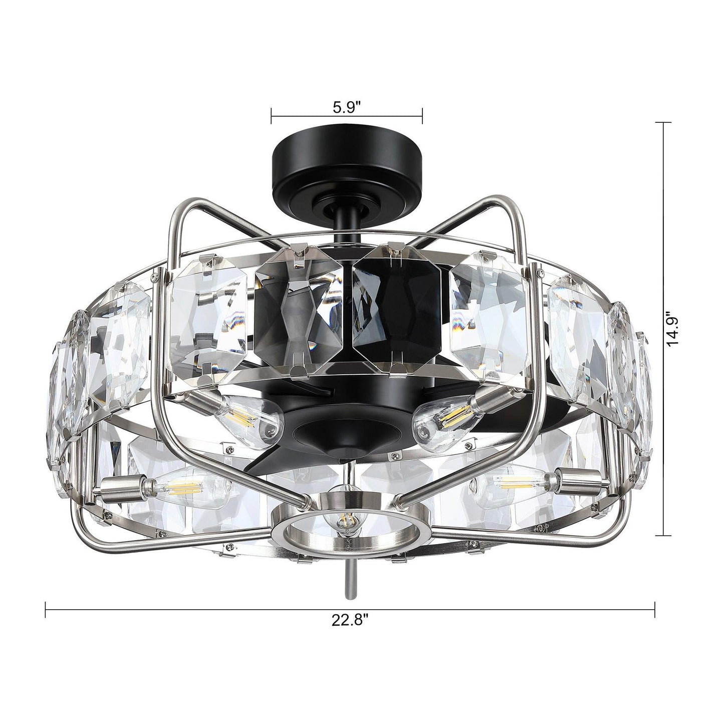 23" Modern DC Motor Downrod Mount Reversible Fandelier Ceiling Fan with Lighting and Remote Control