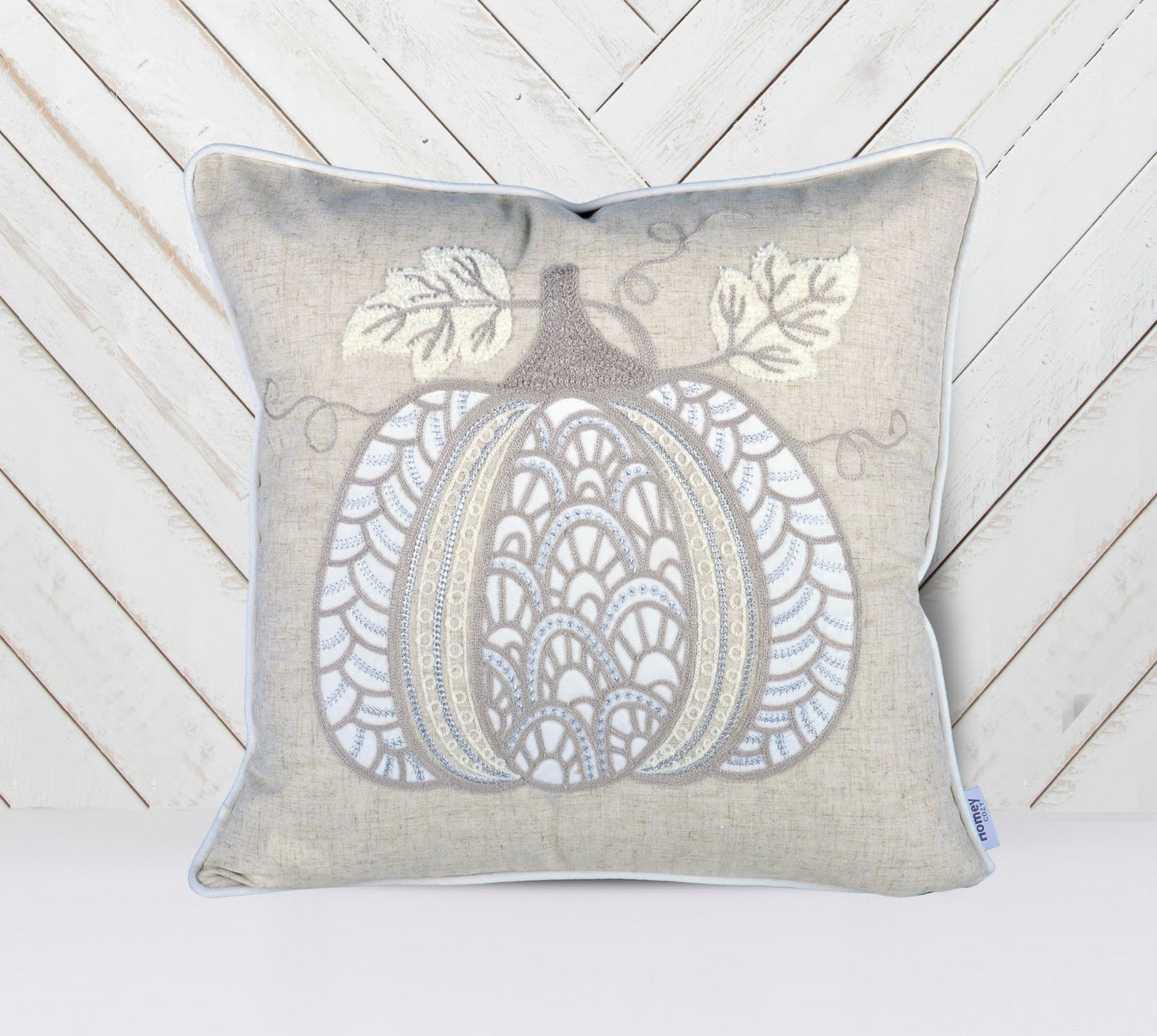 Lace Embroidered Pumpkin Throw Pillow – Neutral Fall Accent Cushion Set of 2