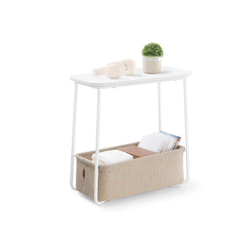 Rectangular Bedside Table with Fabric Basket