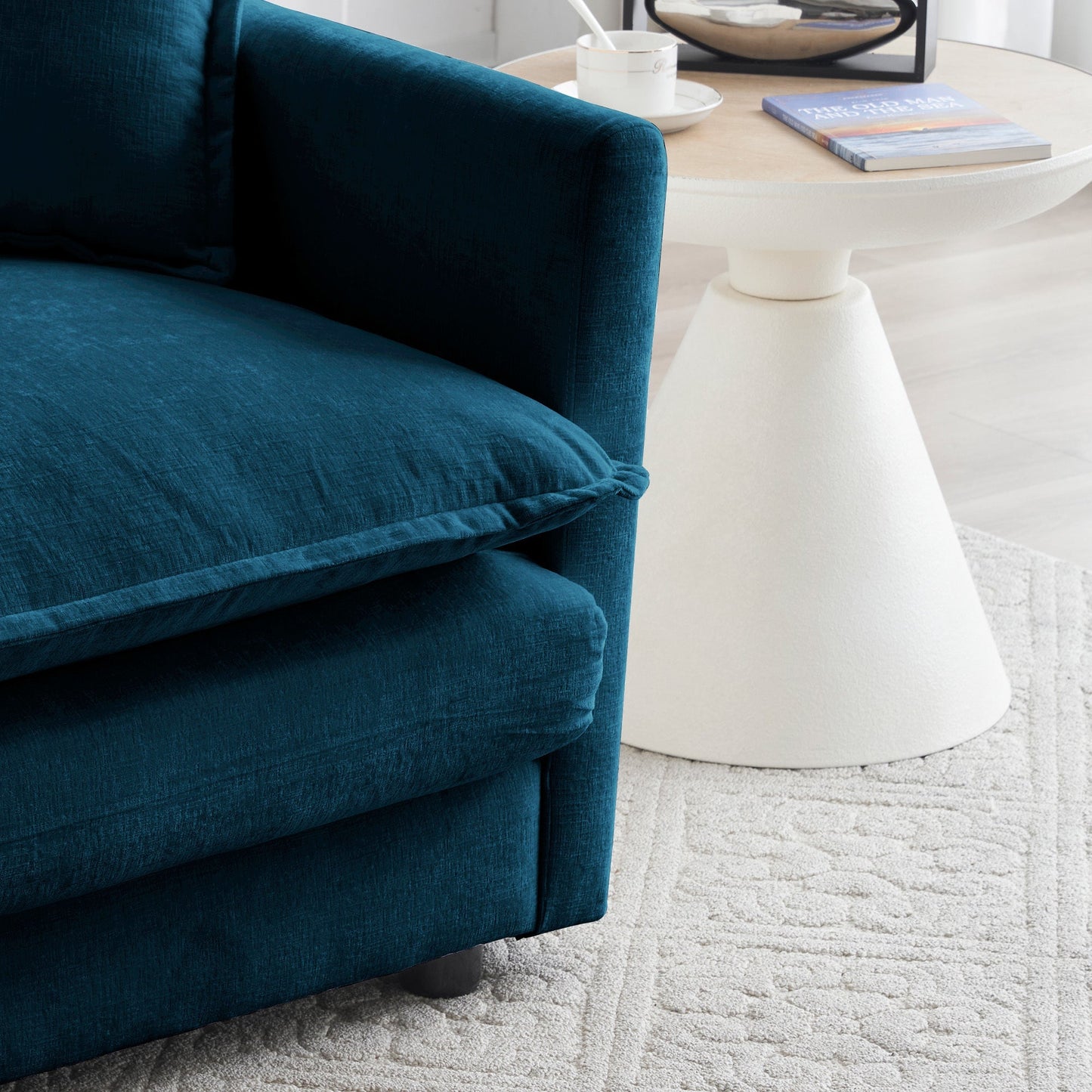 Modern Fabric Loveseat Sofa Couch for Living Room, Upholstered Large Size Deep Seat 2-Seat Sofa with 4 Pillows, Blue