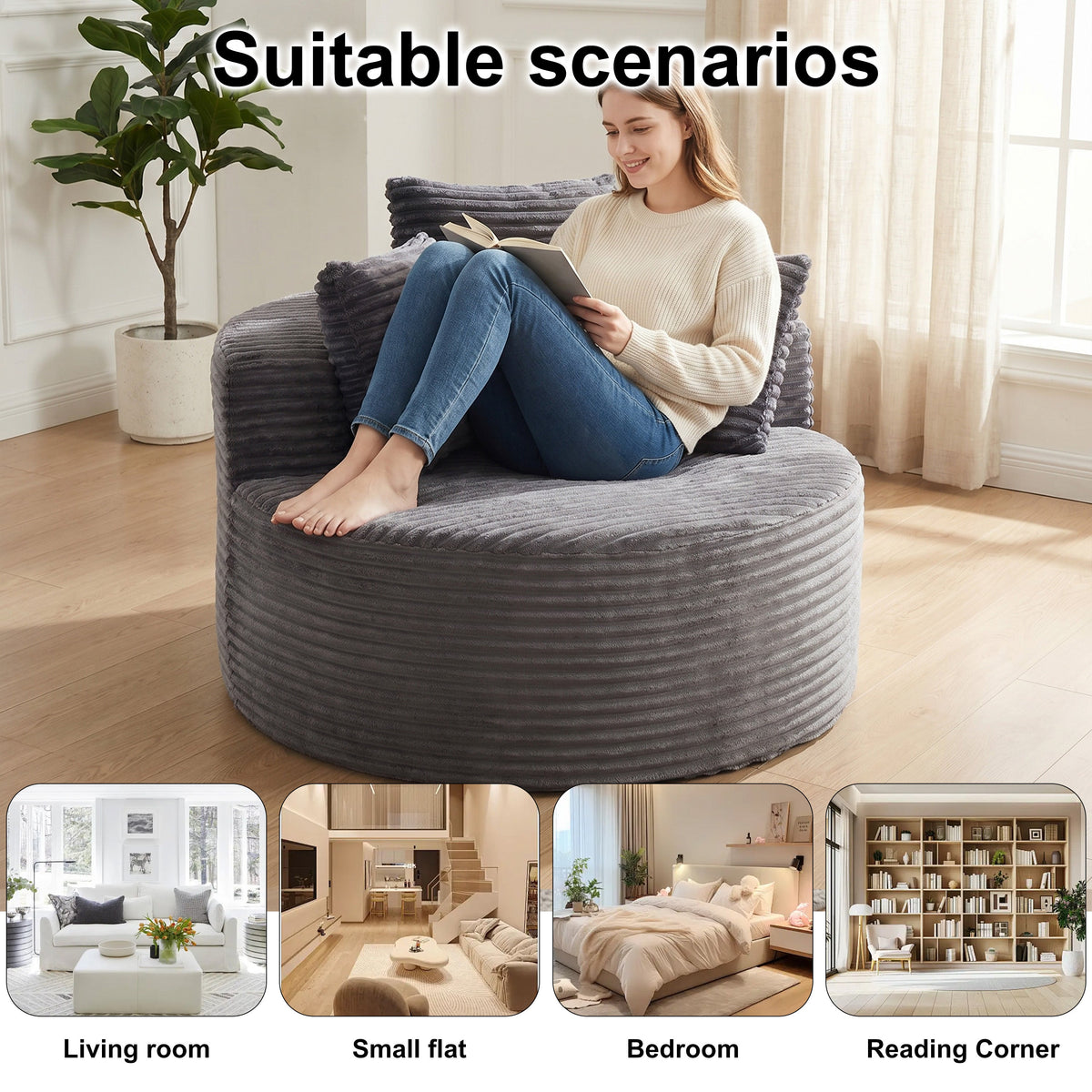 43-Inch Round Corduroy Single Sofa