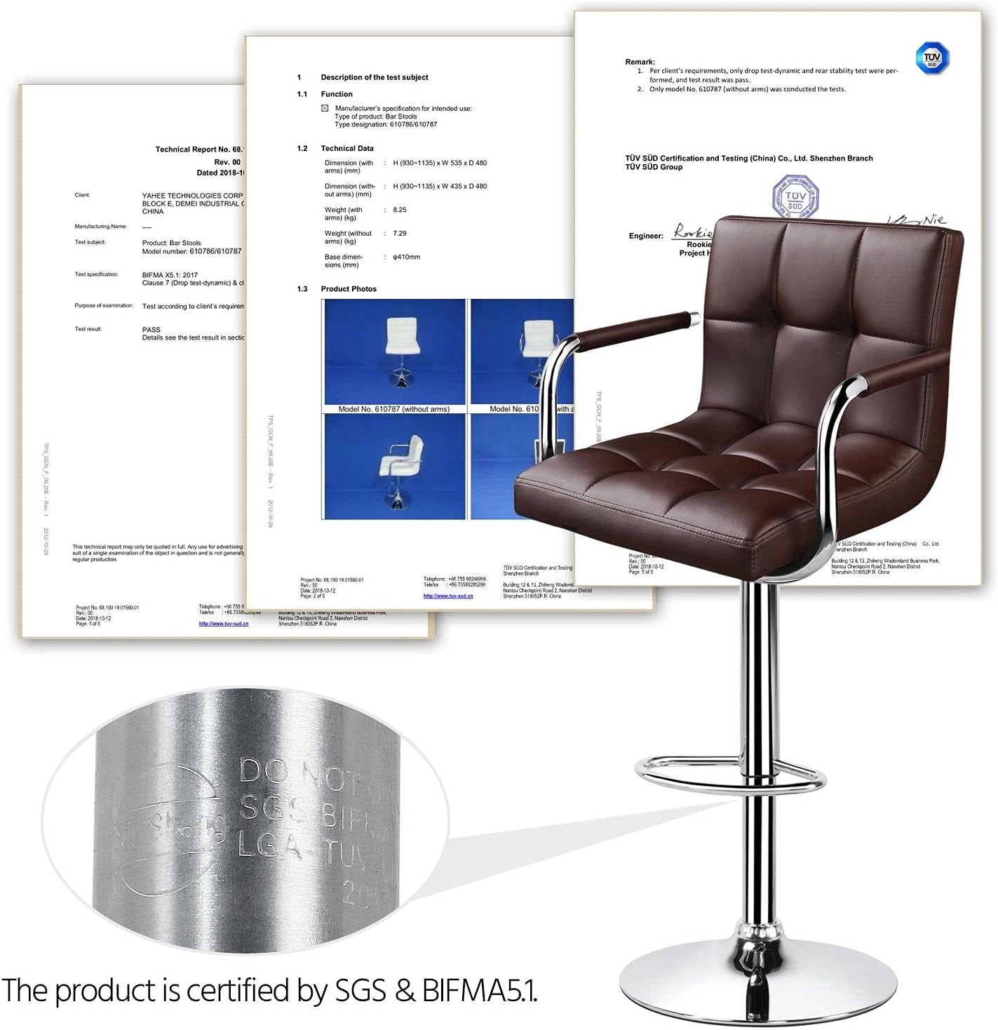Adjustable Bar Stools Set Of 2 360 Swivel Brown PU Leather