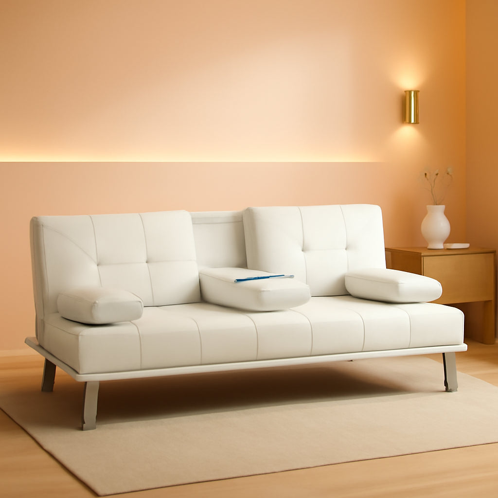 Convertible Sofa Bed With Cup Holders And Adjustable Back