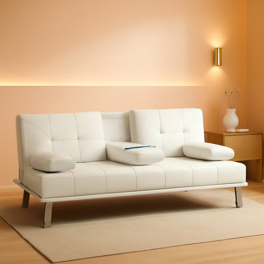 Convertible Sofa Bed With Cup Holders And Adjustable Back