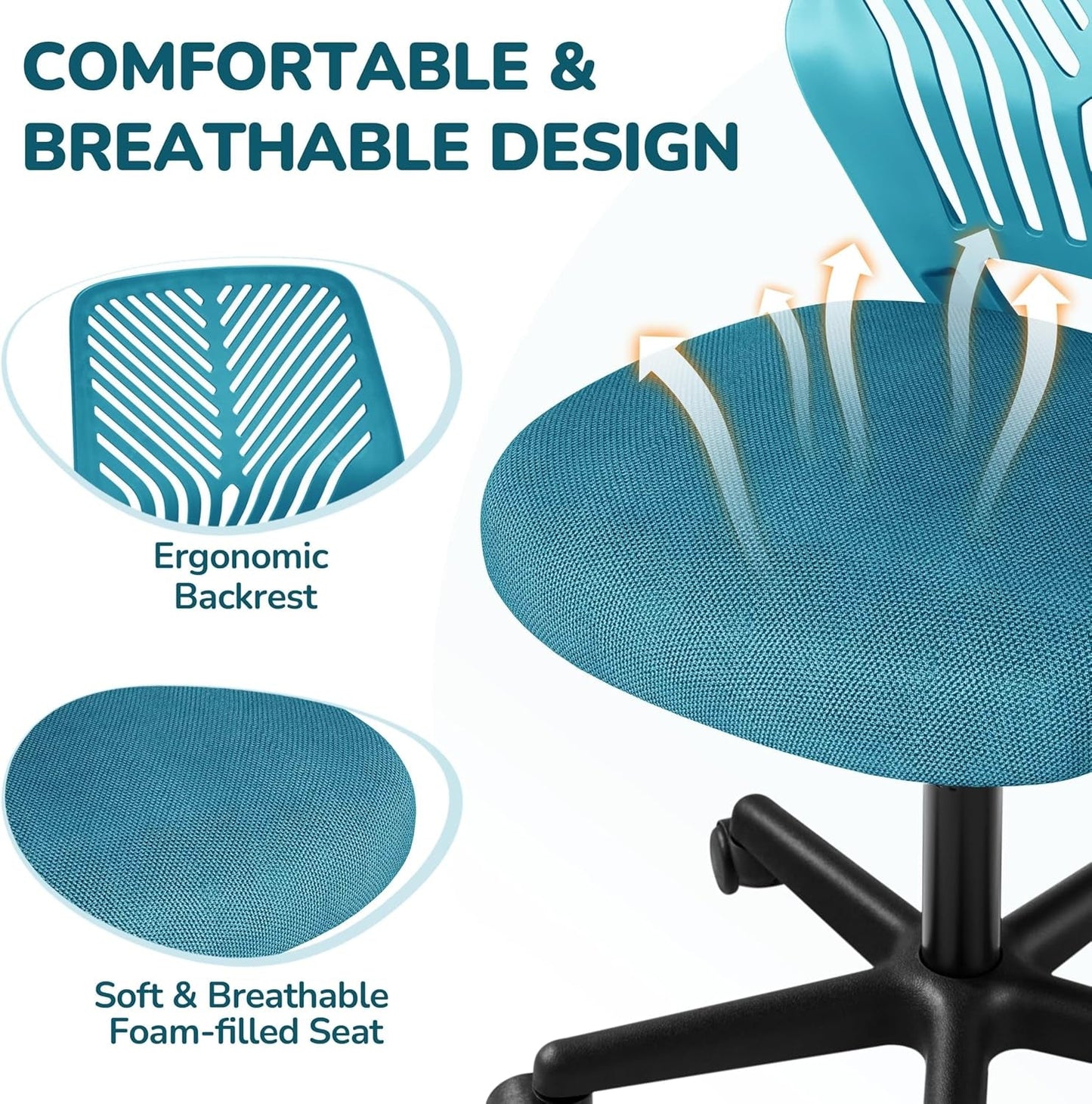 Turquoise Low Back Desk Chair With Lumbar Support And Adjustable Height