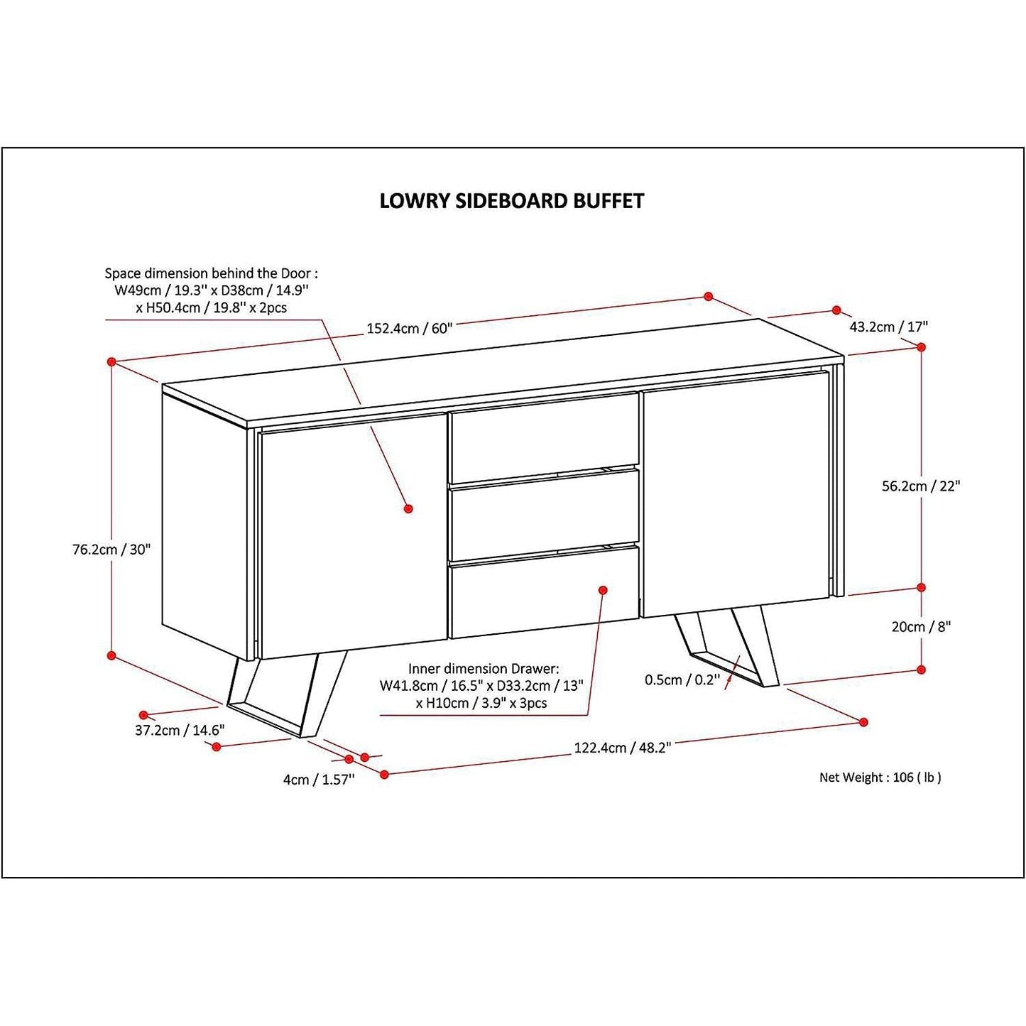 Solid Acacia 60 Inch Modern Sideboard Buffet With Wine Rack