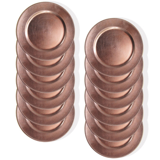 ROSE GOLD CHARGER WITH BEADS 13"D   12 PC SET
