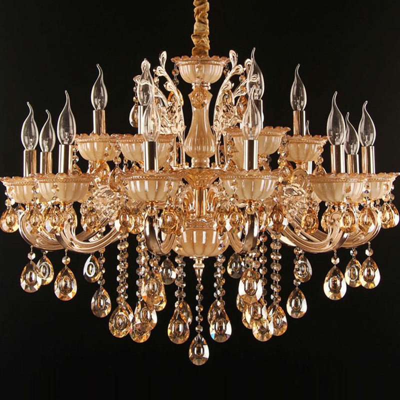 Immerse Your Space in Warm Elegance: The Gold Amber Glass Candle Chandelier