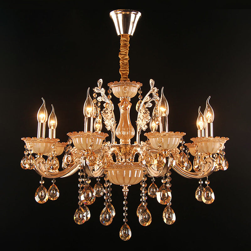 Immerse Your Space in Warm Elegance: The Gold Amber Glass Candle Chandelier