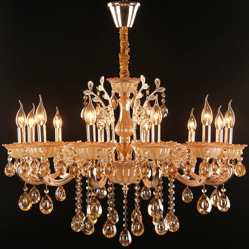 Immerse Your Space in Warm Elegance: The Gold Amber Glass Candle Chandelier