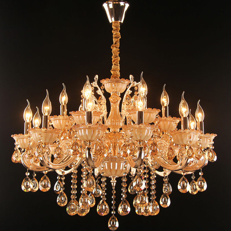 Immerse Your Space in Warm Elegance: The Gold Amber Glass Candle Chandelier