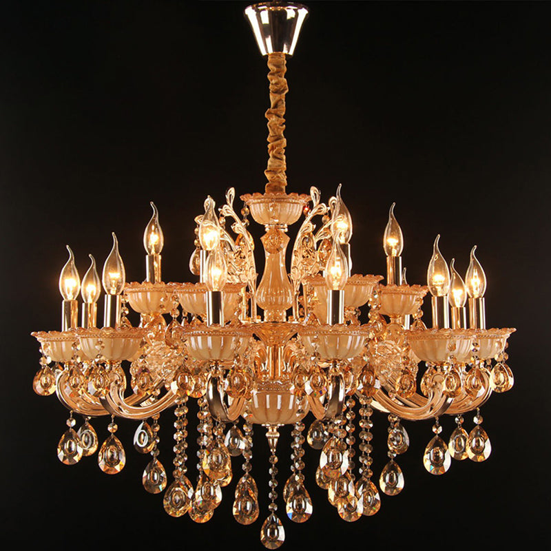 Immerse Your Space in Warm Elegance: The Gold Amber Glass Candle Chandelier