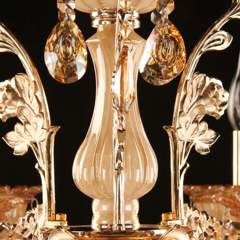 Immerse Your Space in Warm Elegance: The Gold Amber Glass Candle Chandelier