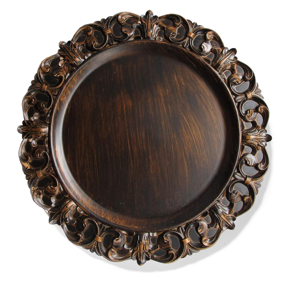 AVENIR BROWN EMOBSSED CHARGER PLATES SET OF 4    14"D