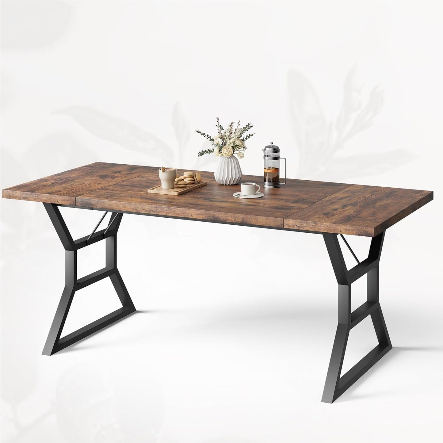 70.9 Inch Farmhouse Dining Table With X Shaped Metal Legs
