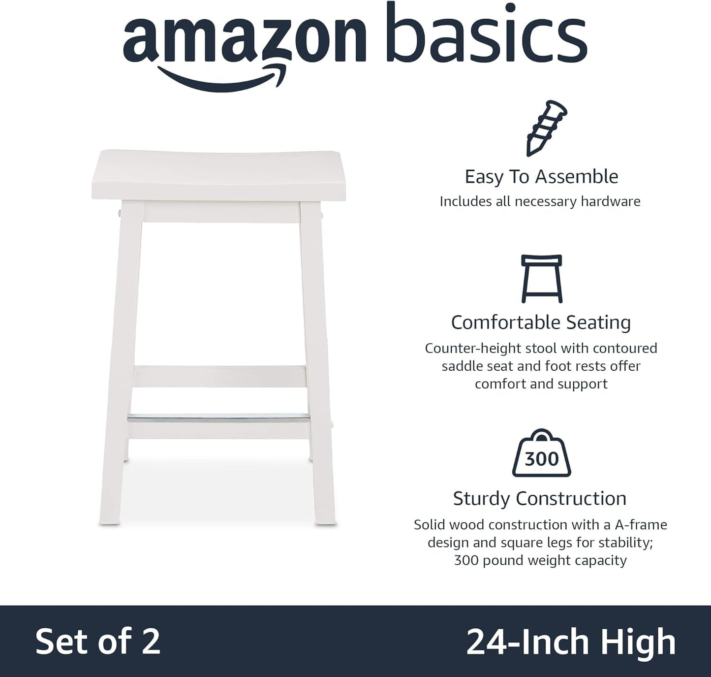 Solid Wood Saddle Seat Counter Height Bar Stool White 24 Inch Set Of 2