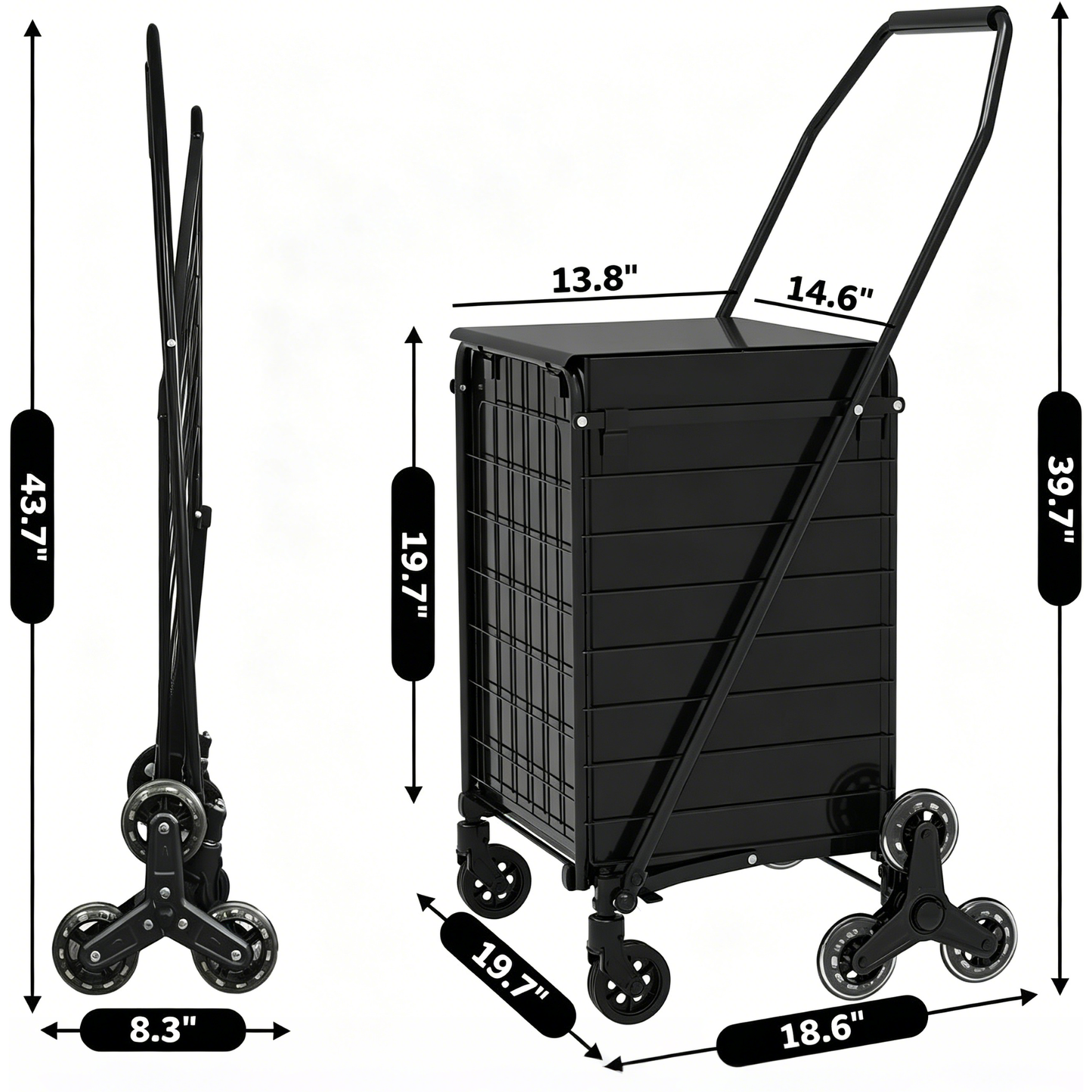 Foldable Utility Shopping Cart with 360° Rolling Wheels