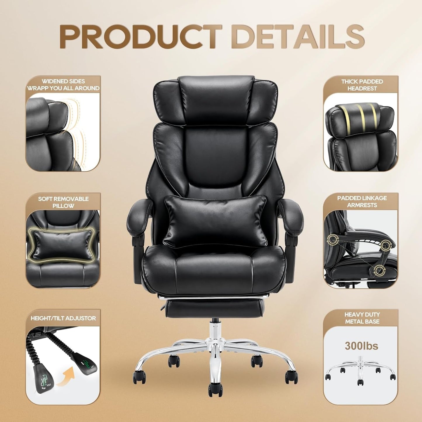 Office Chair With Retractable Footrest Ergonomic High Back
