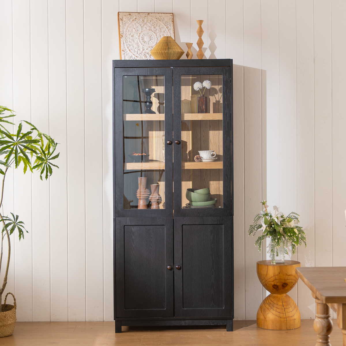 74.5''H Ash Wood Grain Display Cabinet