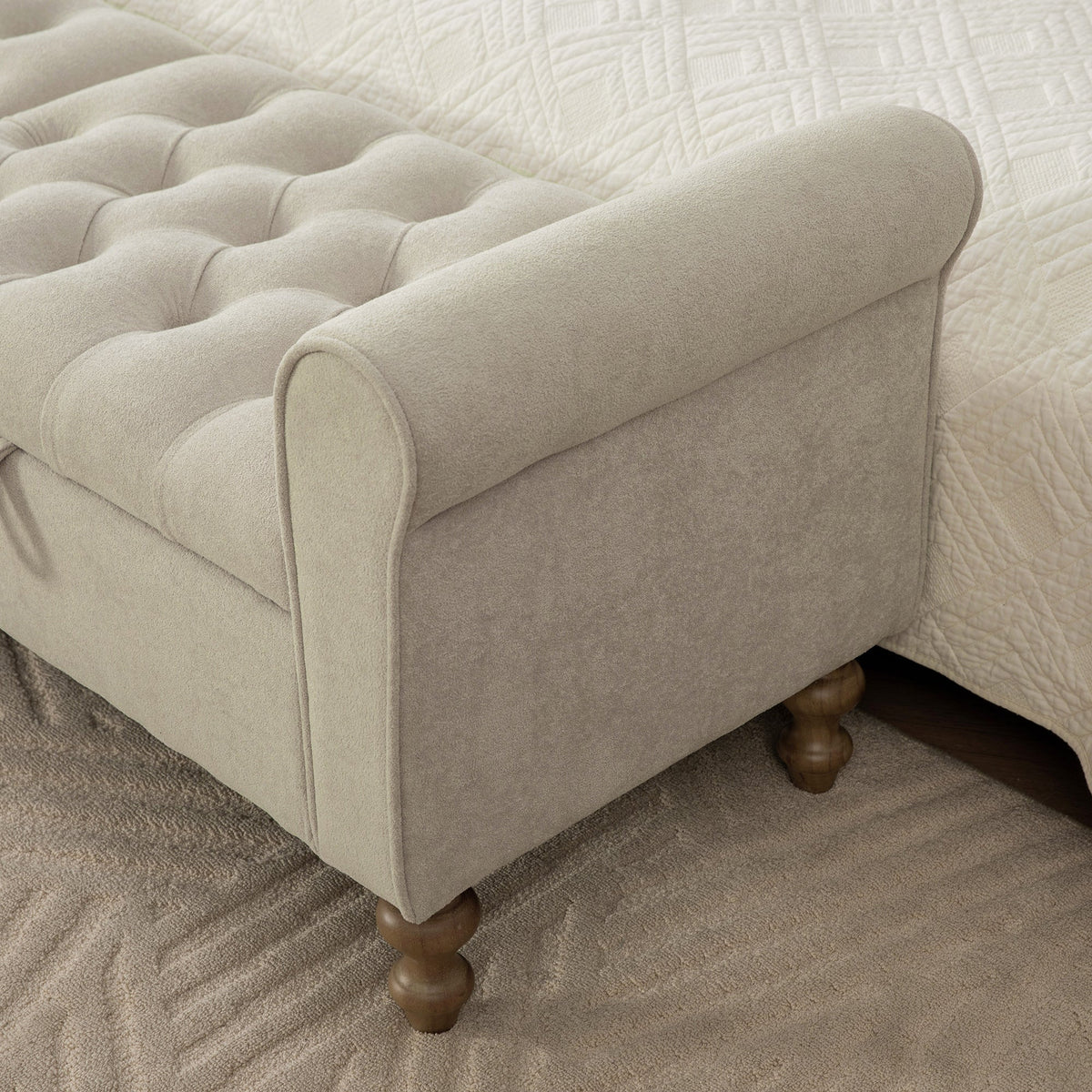 65.75" Wide Modern Upholstered Storage Bench With Double Lids