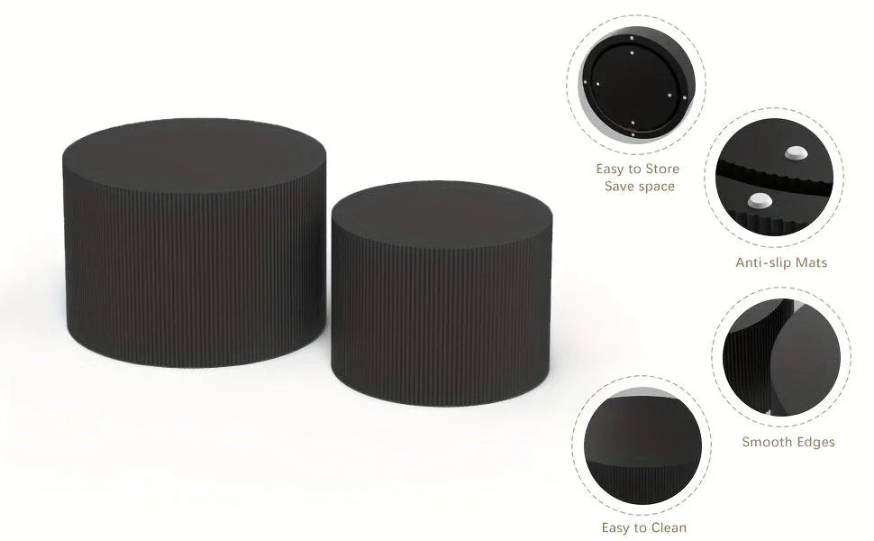 23.6" Vertical Grain Round Wooden Coffee Tables, Modern Nesting Coffee Table Set of 2, Indoor Side Table for Small Spaces Living Room, Bedroom, Balcony, Office