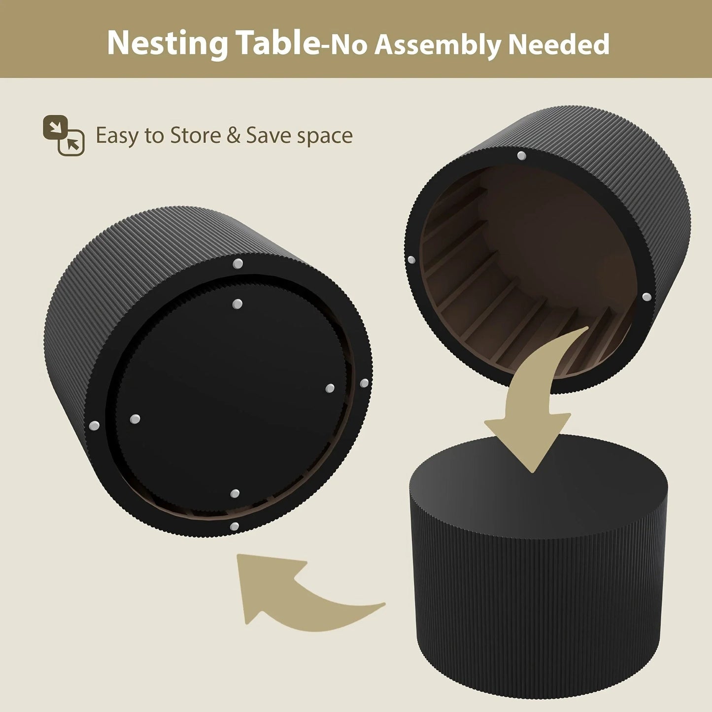 23.6" Vertical Grain Round Wooden Coffee Tables, Modern Nesting Coffee Table Set of 2, Indoor Side Table for Small Spaces Living Room, Bedroom, Balcony, Office